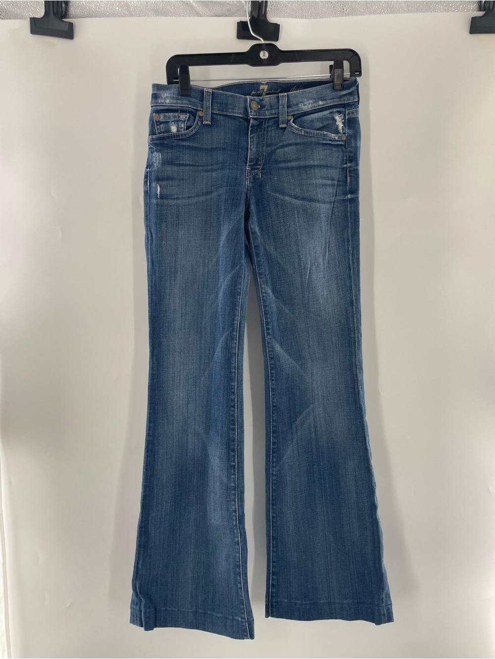7 For All Mankind Dojo Medium Wash Blue Flare Jeans Y2K Low Rise